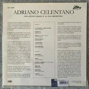 Retro copertina Adriano Celentano con Giulio Libano e la sua orchestra Jolly Records - note di copertina in italiano su sfondo bianco, tracklist e foto Celentano, logo Jolly in alto a destra