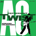 Copertina Adriano Celentano Peppermint Twist Jolly Records - sfondo verde brillante con iniziali AC bianche giganti, scritta Peppermint Twist in verde scuro, silhouette Celentano con chitarra bianca, logo Jolly in alto a sinistra, catalogo LPJ 5021 in alto a destra