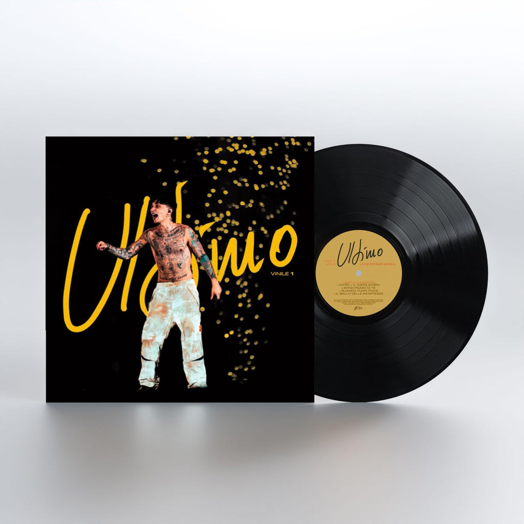 Ultimo Live Stadi 2025 – Vinile 1 etichetta gialla con copertina nera e scritta Ultimo in oro
