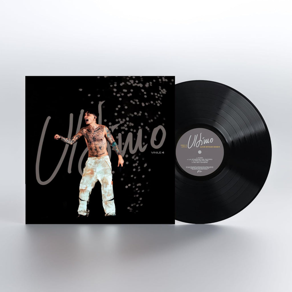 Ultimo Live Stadi 2025 – Vinile 4 etichetta grigia con copertina nera e scritta Ultimo in grigio