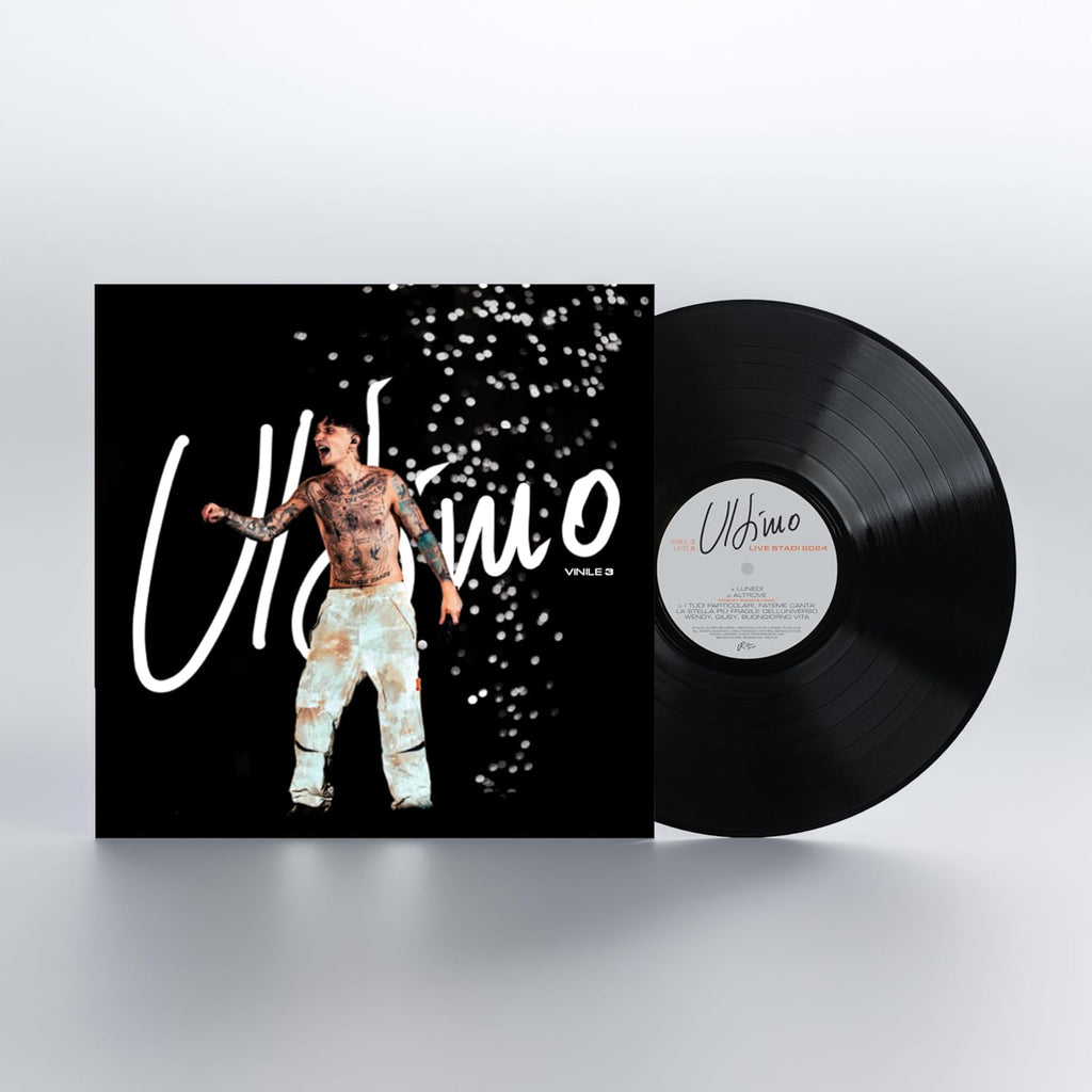 Ultimo Live Stadi 2025 – Vinile 3 etichetta bianca con copertina nera e scritta Ultimo in bianco