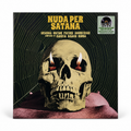 Copertina Alberto Baldan Bembo Nuda per Satana OST SAAR Records - teschio con candele negli occhi su ragnatela su sfondo nero, scritta gialla NUDA PER SATANA in alto, scritta bianca Original Motion Picture Soundtrack composed by Alberto Baldan Bembo, sticker Record Store Day 2025 Limited Clear Green Vinyl Edition in alto a destra