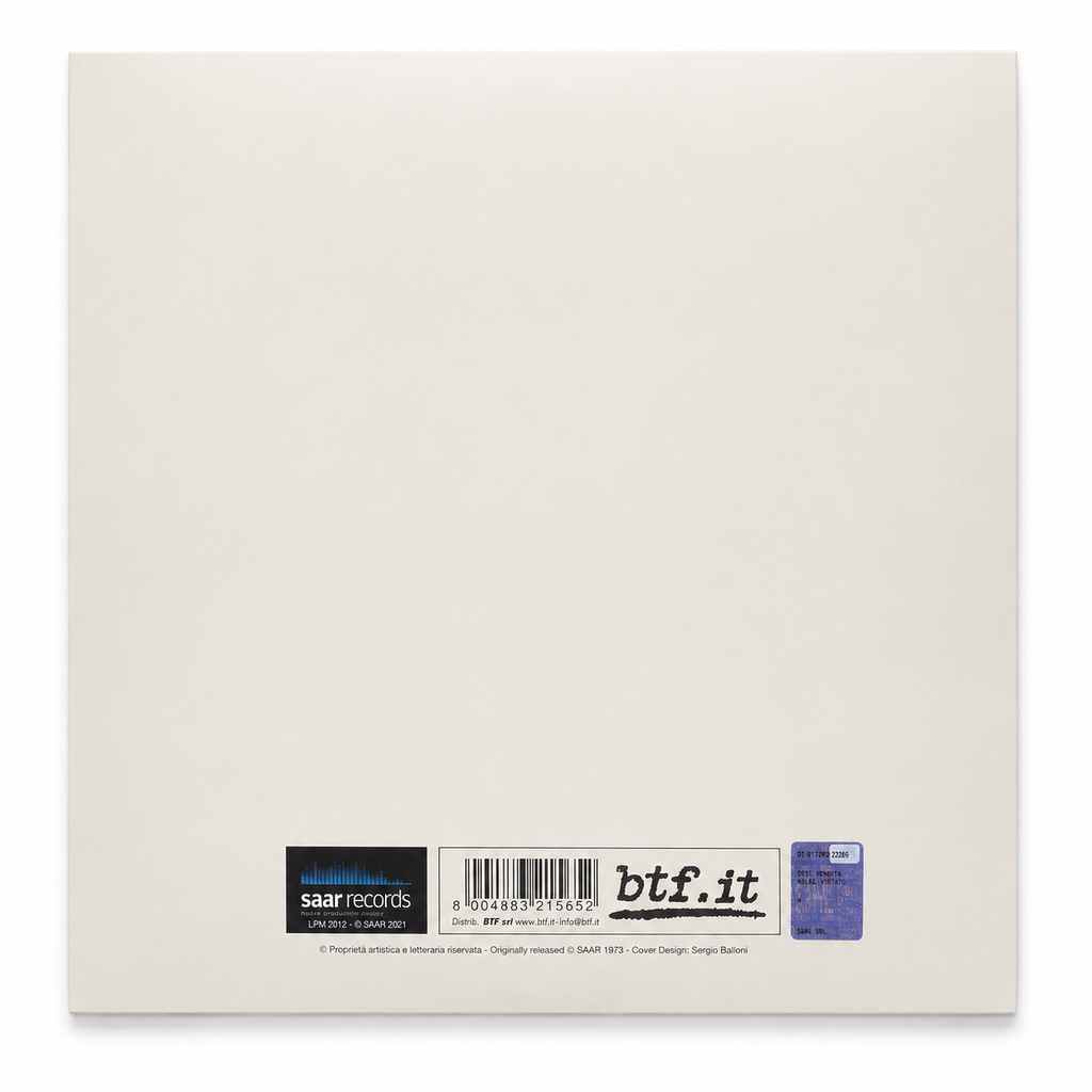 Retro copertina Franco Cerri Metti una Sera Cerri SAAR Records LPM 2012 - copertina bianca/avorio completamente vuota, logo SAAR Records in basso a sinistra, barcode 8004883215652, logo btf.it, copyright SAAR 1973 e SAAR 2021, cover design Sergio Balloni, sticker viola prezzo in basso a destra