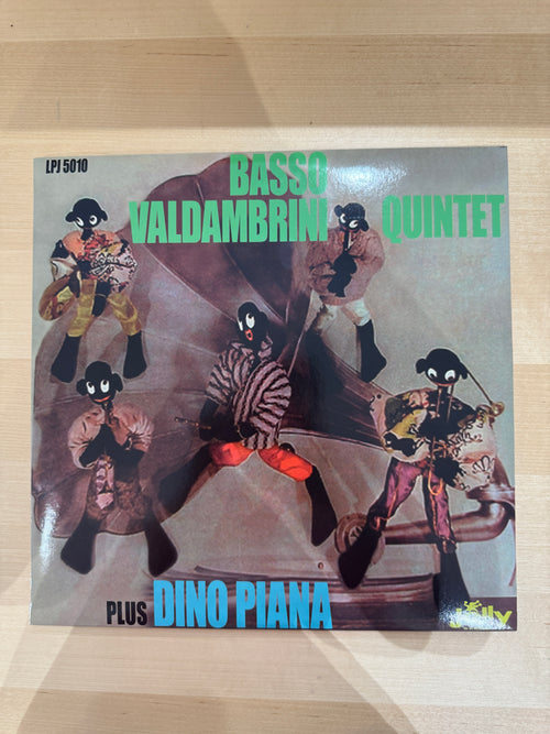 Basso Valdambrini Quintet Plus Dino Piana, copia reale: copertina originale con catalogo LPJ 5010 in alto a sinistra, pupazzi animati con strumenti, logo Jolly in basso a destra, copertina integra