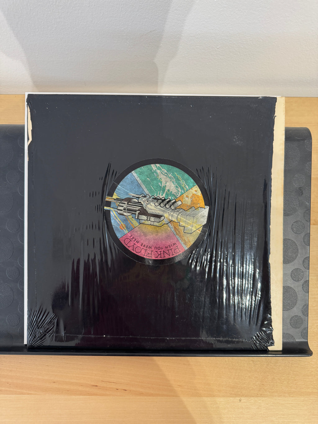Copertina nera Pink Floyd Wish You Were Here con sticker rotondo originale - Black Bag Edition UK 1976
