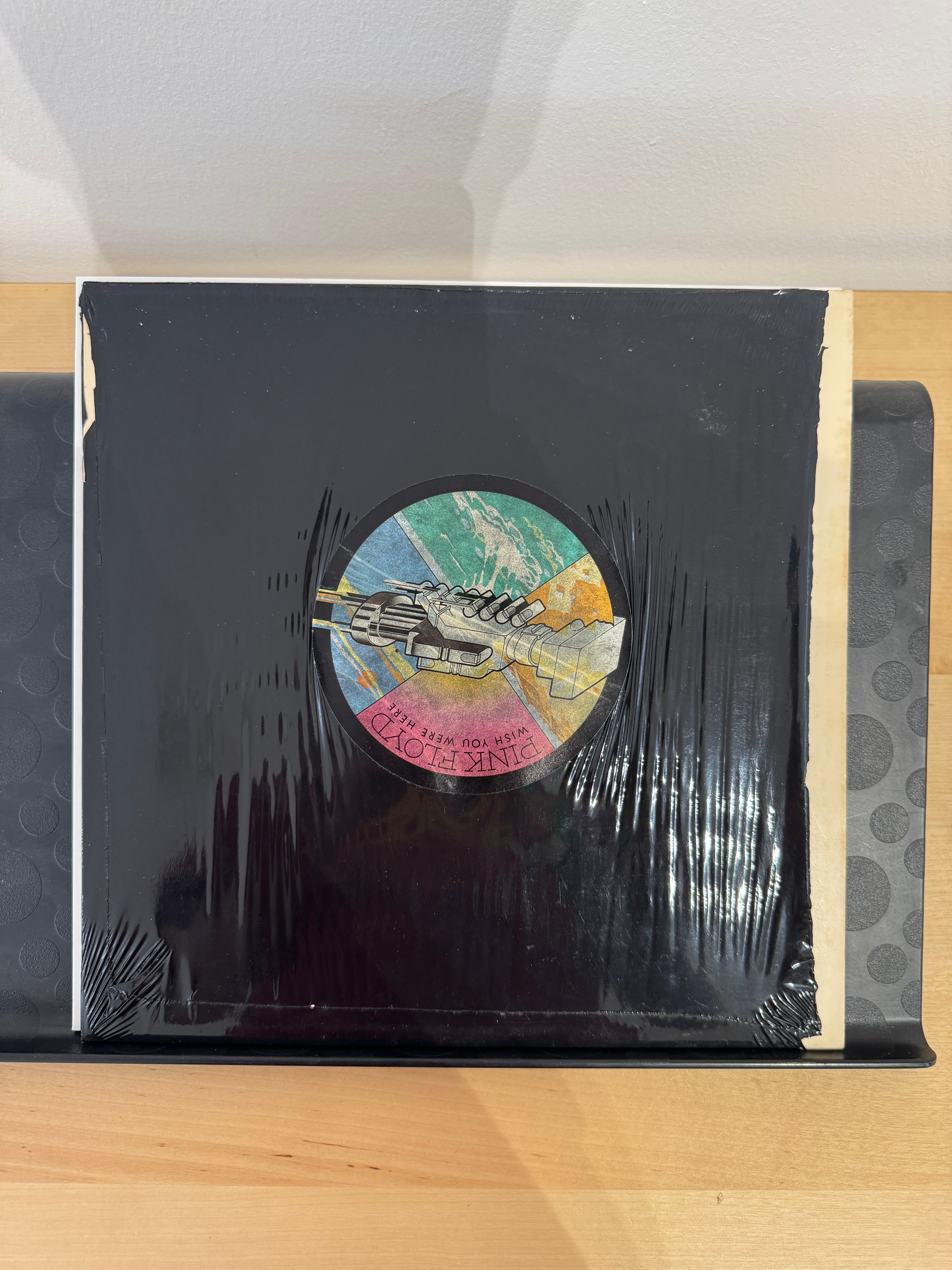 Copertina nera Pink Floyd Wish You Were Here con sticker rotondo originale - Black Bag Edition UK 1976