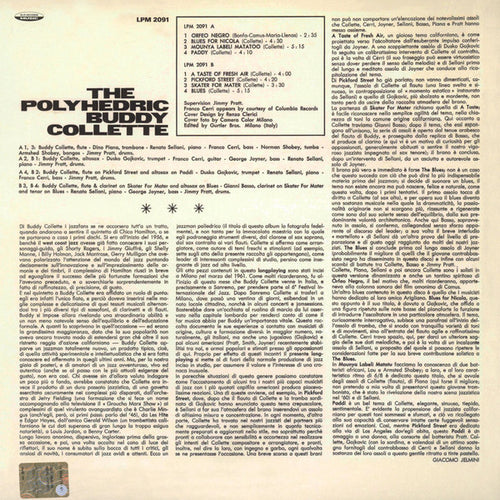 Retro copertina The Polyhedric Buddy Collette SAAR - tracklist completa Lato A e B, note di copertina in italiano di Giacomo Jelmini, catalogo LPM 2091, logo RCA Records Music