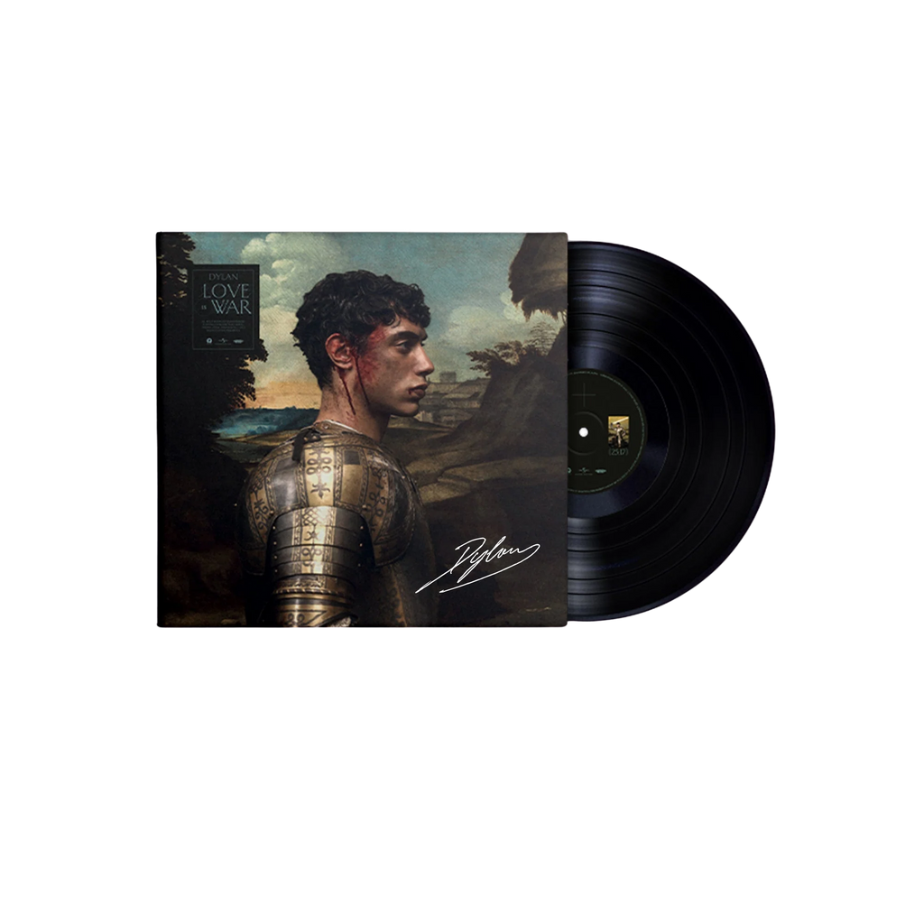 Vinile nero di Love is War con la firma di Dylan sulla copertina