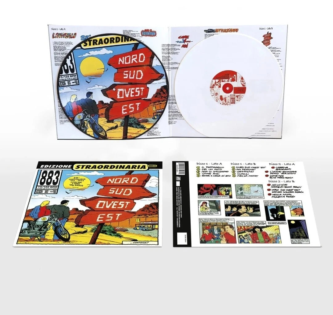 883 – Nord Sud Ovest Est 30° Anniversario – contenuto box: Picture Disc e vinile bianco 180gr con copertine aperte